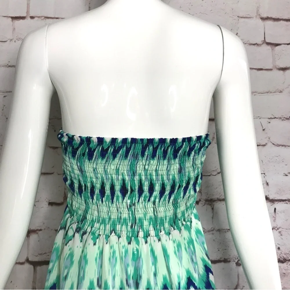 ENVY ME S Aqua Blue Green High Low Boho strapless summer dress Size Small - Picture 14 of 15